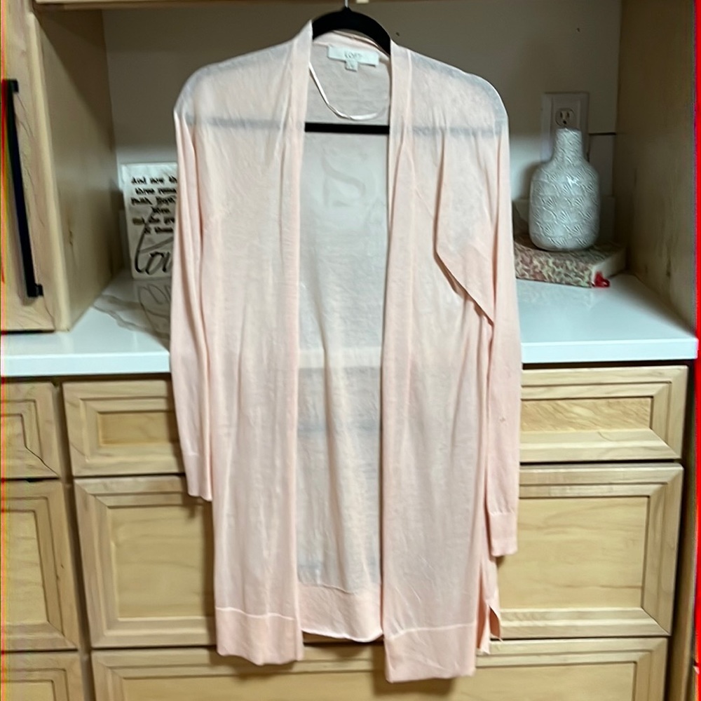 Loft knee-length sheer cardigan; peach color; SMALL